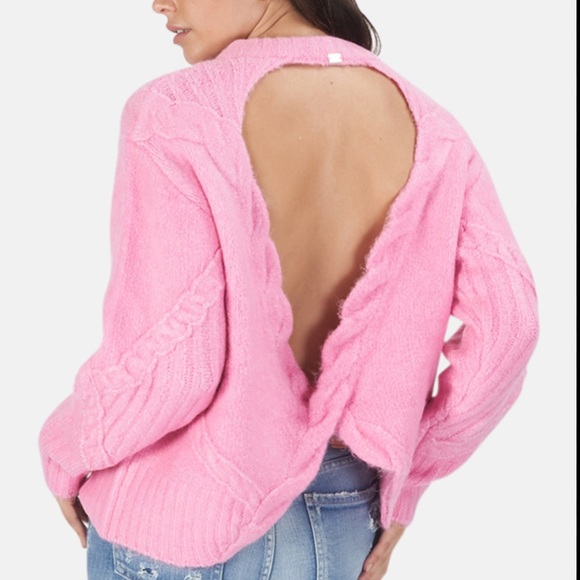 NWT FOR LOVE & LEMONS carly open back sweater in pink size XL-2X - Picture 5 of 15